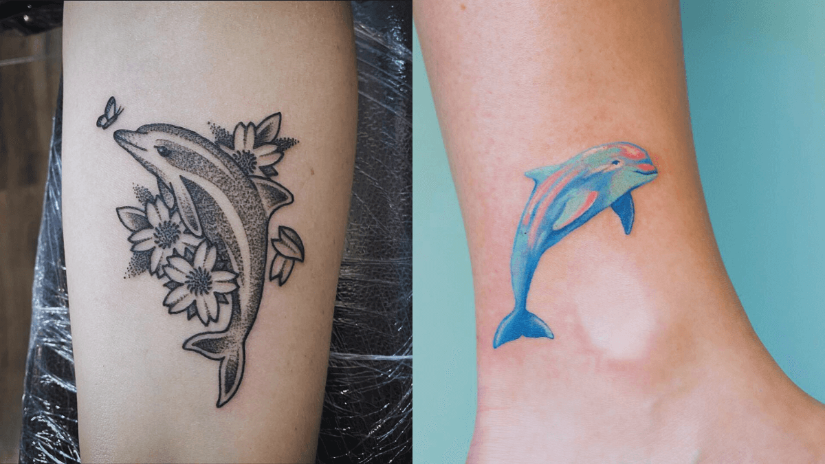 A thin outline of a dolphin without any fill. Just the outer lines only.  tattoo idea | TattoosAI
