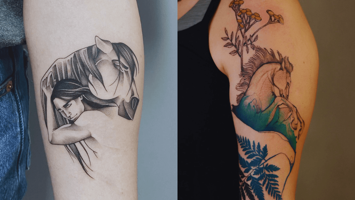 Who will recognize the character? 😉 Very memorable first tattoo for sweet  French girl Chloe 🐴✨🌪 #ink #blac… | Western tattoos, Spirit tattoo, Horse  tattoo design